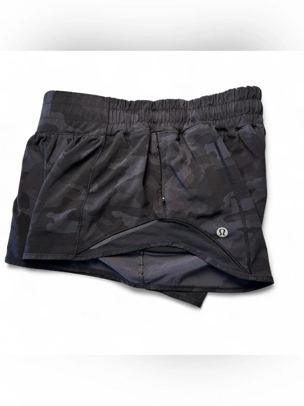 Lululemon Hotty Hot Low-Rise Shorts Black Camo Lined Athletic Size 4 EUC
